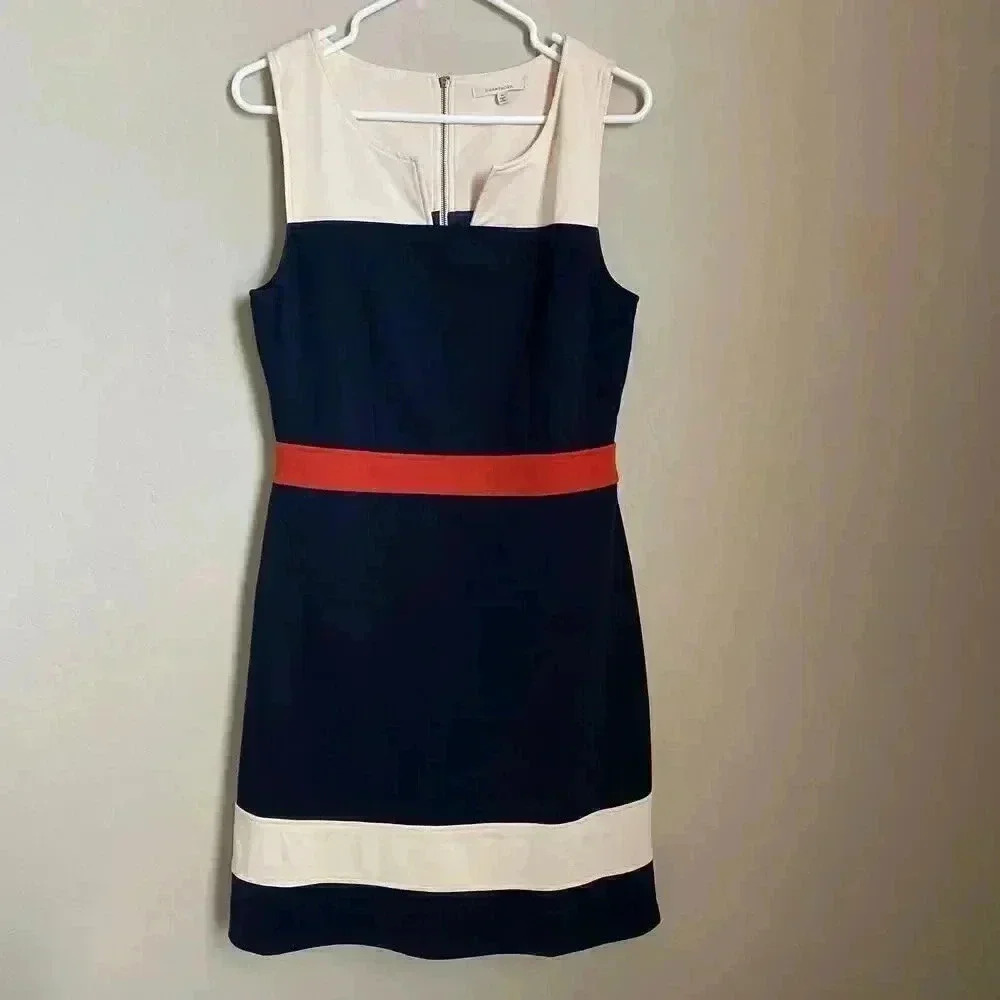 41 Hawthorn Colorblock Sheath Dress Navy Cream Orange Stripe Nautical Work M
